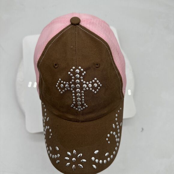 Womens Cowgirl Cap Cadet Rhinestone Cross Wings Pink Cowgirl Hardware Christian - Picture 7 of 9